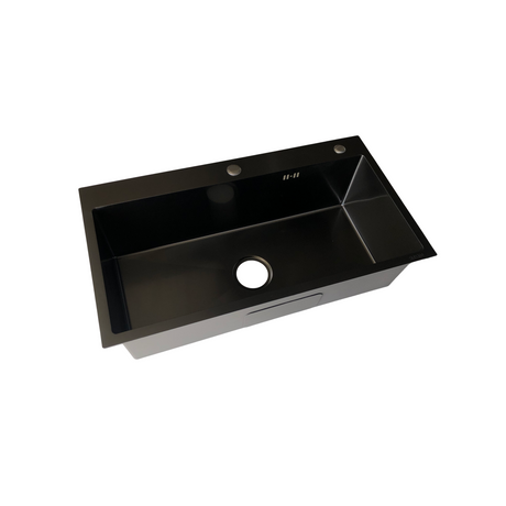 Évier à cuve unique noir encastrable en acier inoxydable avec panier d'égouttement pour cuisine