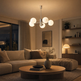 Pendant Lamp — Suspension chrome et verre blanc