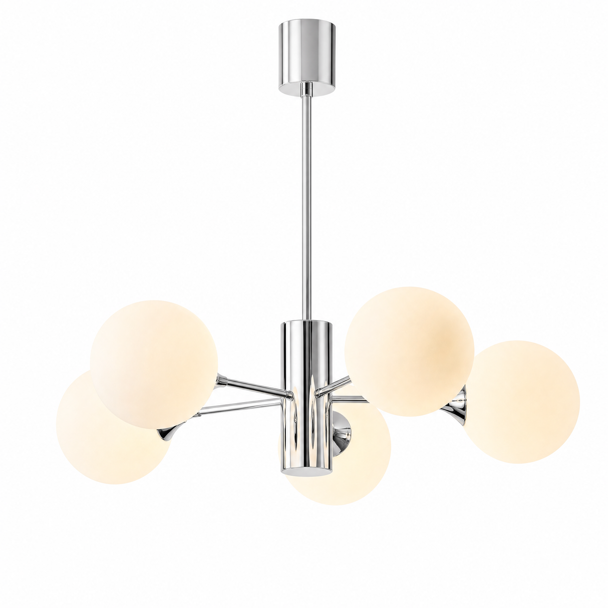 Pendant Lamp — Suspension chrome et verre blanc