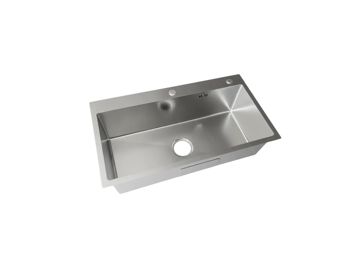 Évier à cuve unique inox brossé encastrable avec panier d'égouttement pour cuisine